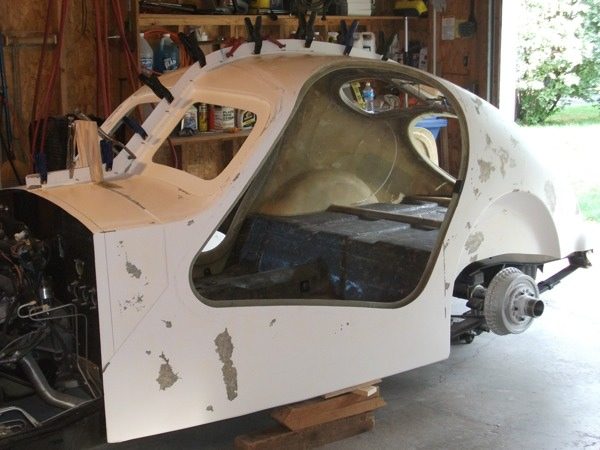 Body halves being glued together